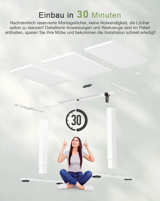 JUMMICO Höhenverstellbarer Schreibtisch mit USB-Ladeanschluss 120 x 60 cm, Schreibtisch Höhenverstellbar Elektrisch, Steh-Sitz Tisch Stehpult Verstellbarer Computertisch,Standing Desk,Weiß