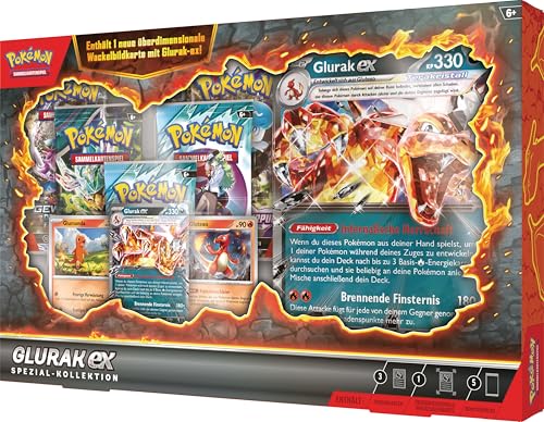 Pokémon-Sammelkartenspiel: Spezial-Kollektion Glurak-ex (1 holografische Promokarte, 2 holografische Karten, 1 überdimensionale Wackelbildkarte & 5 Boosterpacks)