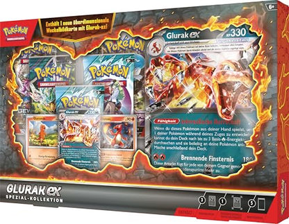 Pokémon-Sammelkartenspiel: Spezial-Kollektion Glurak-ex (1 holografische Promokarte, 2 holografische Karten, 1 überdimensionale Wackelbildkarte & 5 Boosterpacks)