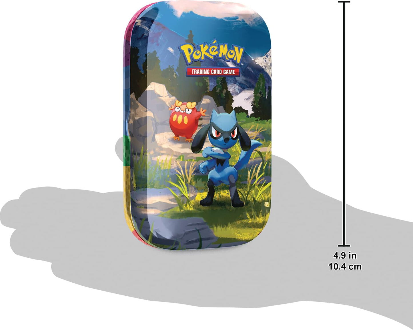 Pokémon-Sammelkartenspiel: Mini-Tin-Box Mega-Entwicklung – Erhabene Helden: Riolu und Flampion (1 Stickerbogen, 1 Pokémon-Bildkarte und 2 Boosterpacks)