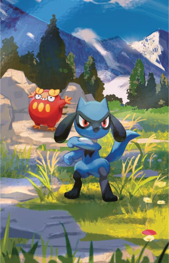 Pokémon-Sammelkartenspiel: Mini-Tin-Box Mega-Entwicklung – Erhabene Helden: Riolu und Flampion (1 Stickerbogen, 1 Pokémon-Bildkarte und 2 Boosterpacks)