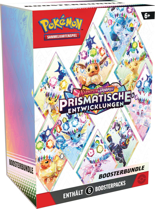 Pokémon-Sammelkartenspiel: Boosterbundle Karmesin & Purpur – Prismatische Entwicklungen (6 Boosterpacks)